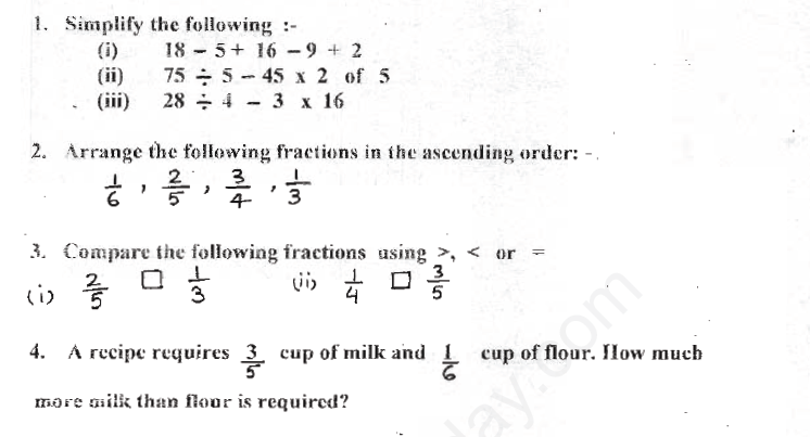 Revision Worksheet Class 6 Mathematics