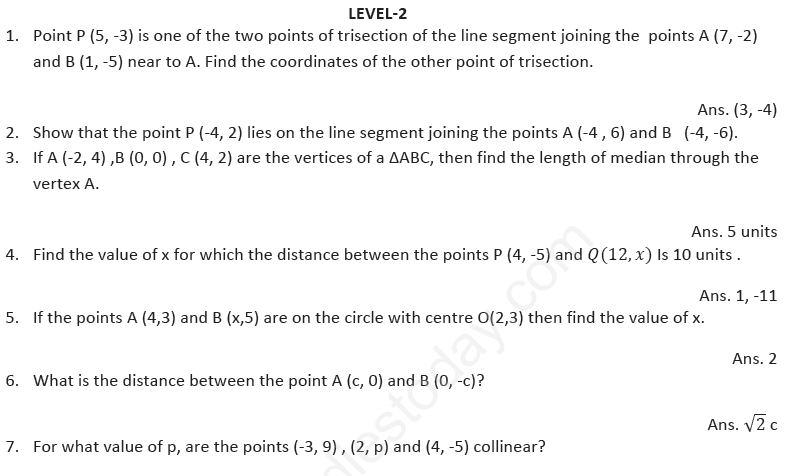 CBSE Class 10 Mathematics Coordinate Geometry Assignment Set K