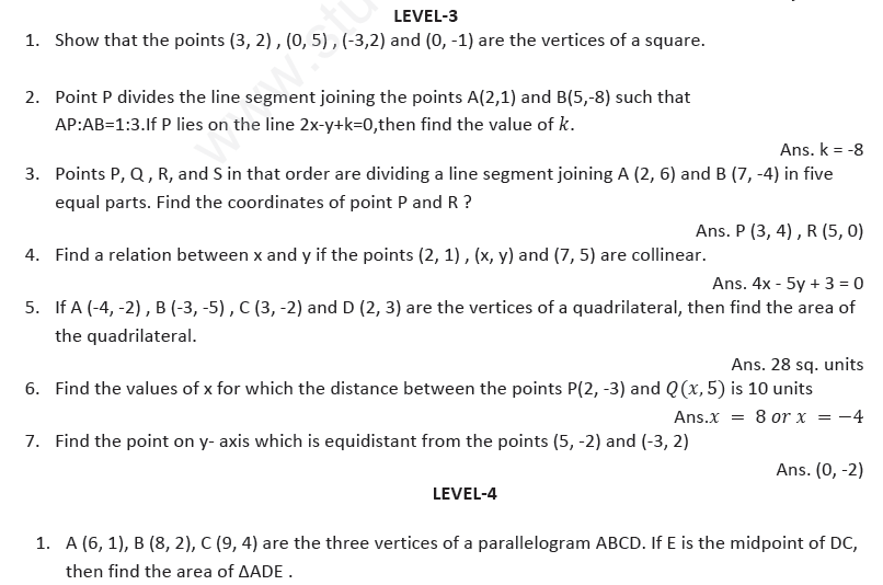 CBSE Class 10 Mathematics Coordinate Geometry Assignment Set K