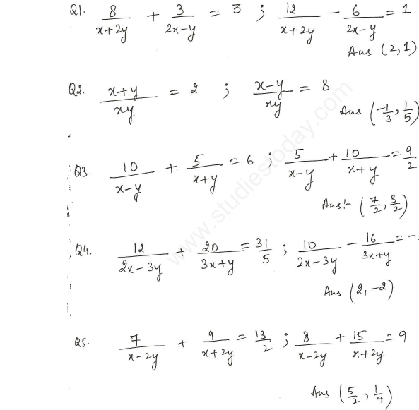 CBSE Class 10 Mathematics Linear Equations Assignment Set J