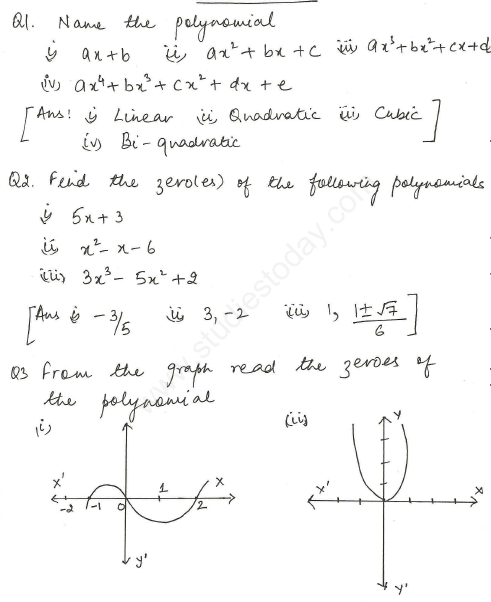 CBSE Class 10 Mathematics Polynomials Assignment Set I