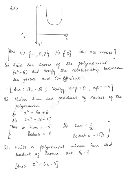 CBSE Class 10 Mathematics Polynomials Assignment Set I