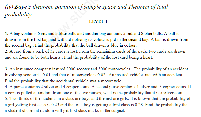 CBSE Class 10 Mathematics Probability Assignment Set E