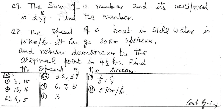 CBSE Class 10 Mathematics Quadratic Equations Assignment Set M