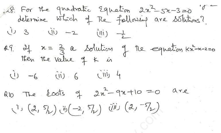 CBSE Class 10 Mathematics Quadratic Equations MCQs Assignment Set L