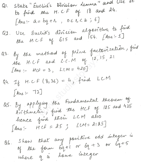 CBSE Class 10 Mathematics Real Numbers Assignment Set I
