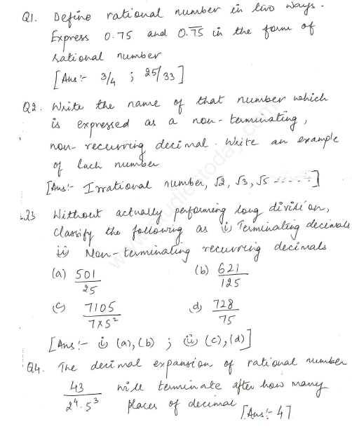 CBSE Class 10 Mathematics Real Numbers Assignment Set H