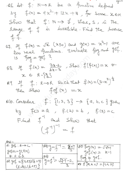 CBSE Class 12 Mathematics Relations And Functions Assignment Set Q