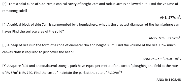 CBSE Class 10 Mathematics Surface Area and Volume Assignment Set D