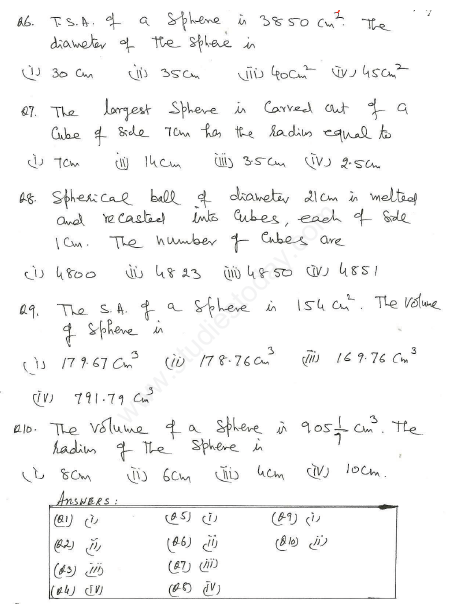 CBSE Class 10 Mathematics Surface Area and Volume Assignment Set E