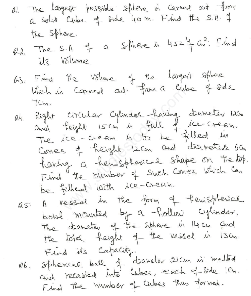 CBSE Class 10 Mathematics Surface Area and Volume Assignment Set I