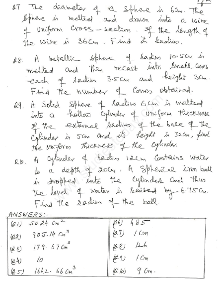 CBSE Class 10 Mathematics Surface Area and Volume Assignment Set I