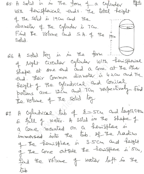 CBSE Class 10 Mathematics Surface Area and Volume Assignment Set H