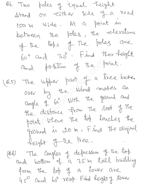 CBSE Class 10 Mathematics Trigonometry Assignment Set Q1