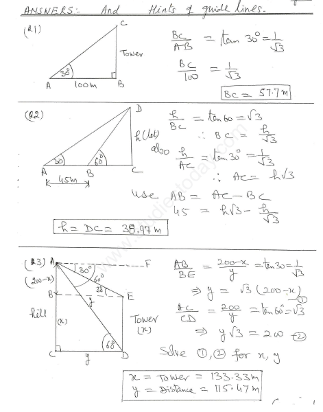 CBSE Class 10 Mathematics Trigonometry Assignment Set Q3