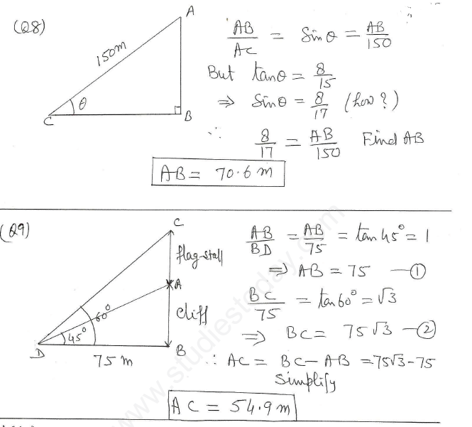 CBSE Class 10 Mathematics Trigonometry Assignment Set Q4