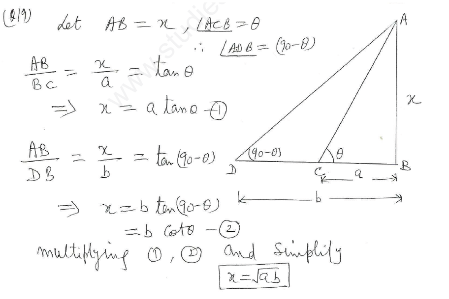 CBSE Class 10 Mathematics Trigonometry Assignment Set Q6