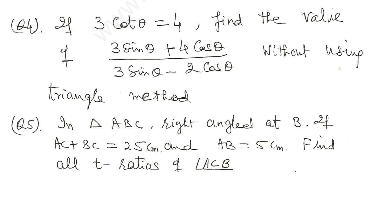 CBSE Class 10 Mathematics Trigonometry Assignment Set Z