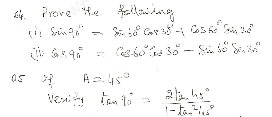 CBSE Class 10 Mathematics Trigonometry Assignment Set X