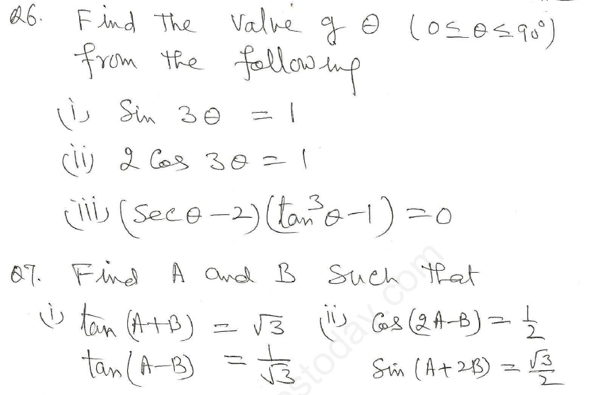 CBSE Class 10 Mathematics Trigonometry Assignment Set X