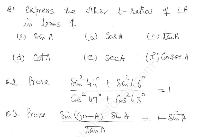 CBSE Class 10 Mathematics Trigonometry Assignment Set V