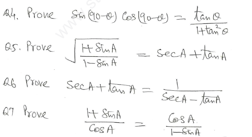 CBSE Class 10 Mathematics Trigonometry Assignment Set V