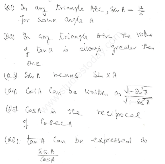 CBSE Class 10 Mathematics Trigonometry Assignment Set T