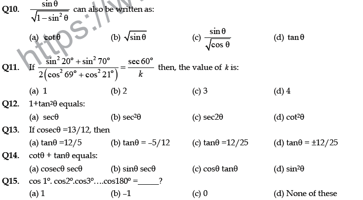 CBSE Class 10 Mathematics Application of Trigonometric Ratios MCQs Set B-