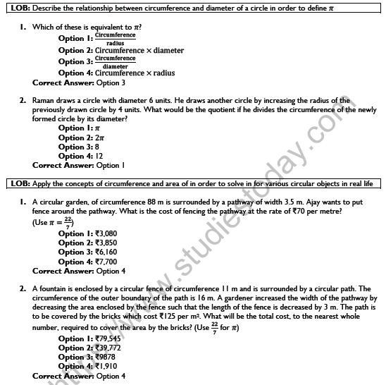 CBSE Class 10 Mathematics Area Related To Circle Worksheet Set D 1