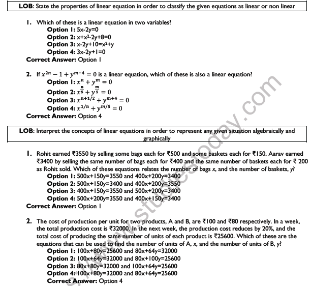 CBSE Class 10 Mathematics Pair of Linear Equation In Two Variables Worksheet Set G 1