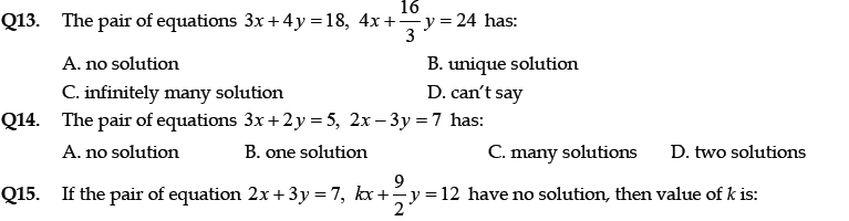 CBSE Class 10 Mathematics Pairs of Linear Equations in Two Variables MCQs Set A