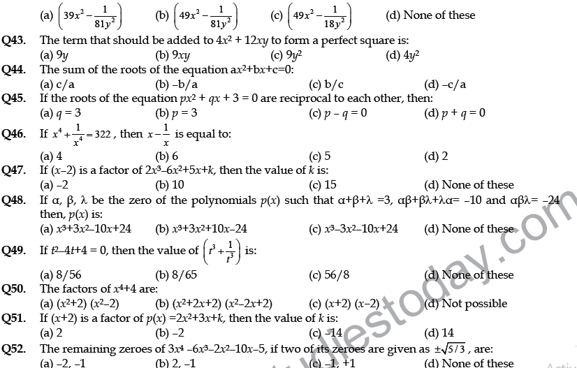 CBSE Class 10 Mathematics Polynomials MCQs Set C--