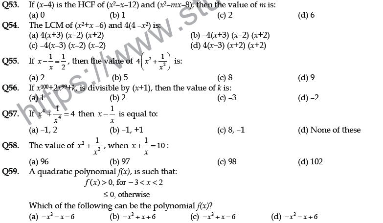 CBSE Class 10 Mathematics Polynomials MCQs Set C--1
