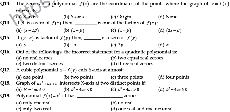 CBSE Class 10 Mathematics Polynomials MCQs Set C-