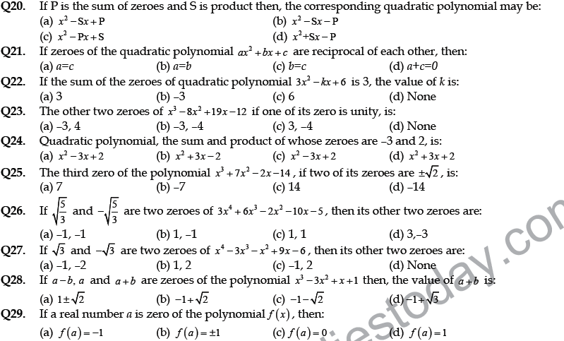 CBSE Class 10 Mathematics Polynomials MCQs Set C-1