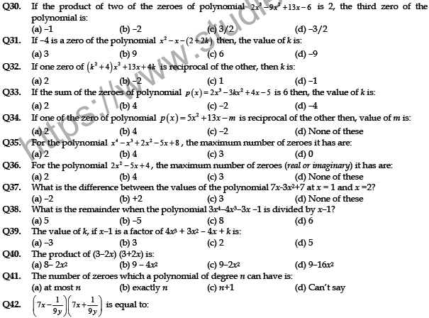 CBSE Class 10 Mathematics Polynomials MCQs Set C-2