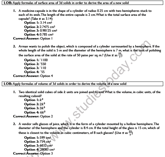 CBSE Class 10 Mathematics Surface Areas And Volumes Worksheet Set E 1