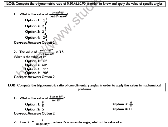 CBSE Class 10 Mathematics Trignometry Printable Worksheet Set F 4