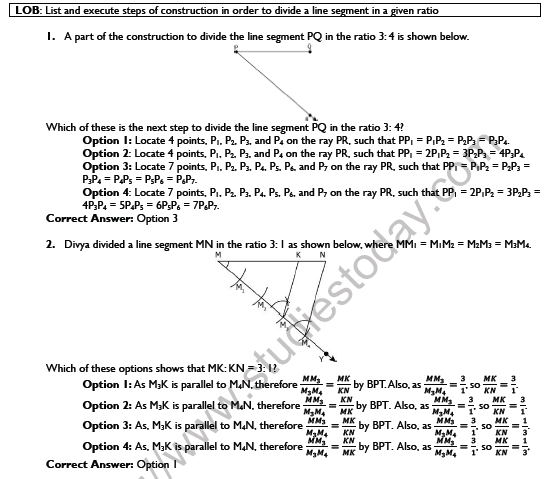 CBSE Class 10 Mental Maths Geometrical Constructions Worksheet Set A 1