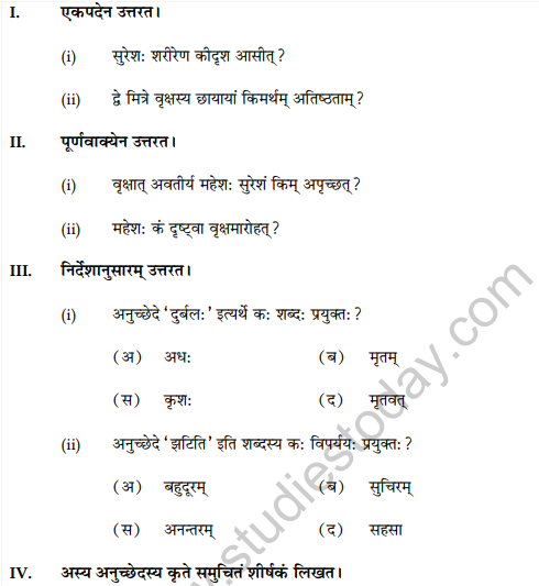 CBSE Class 10 Sanskrit Sample Paper Set D