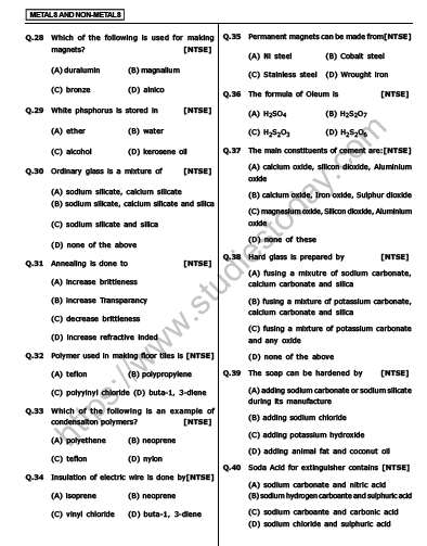 CBSE Class 10 Science Metals and Non metals MCQs Set A 3