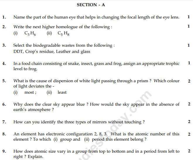 CBSE Class 10 Science Sample Paper 2012 Set J