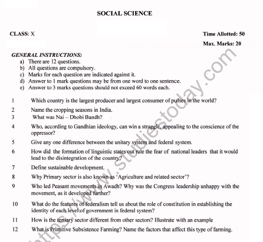 CBSE Class 10 Social Science Worksheet Set G