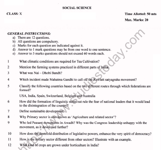 cbse class 10 social science worksheet set i