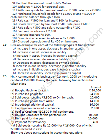 CBSE Class 11 Accountancy Accounting Equation Worksheet Set A 5