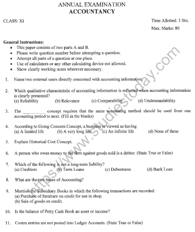 CBSE Class 11 Accountancy Question Paper Set L Solved 1