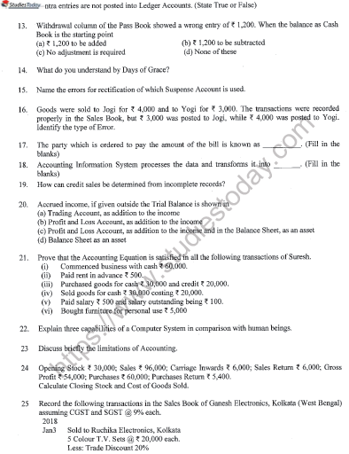 CBSE Class 11 Accountancy Question Paper Set M Solved 2
