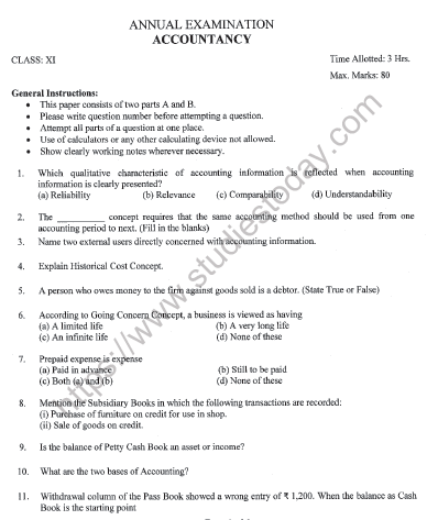 CBSE Class 11 Accountancy Question Paper Set N Solved 1