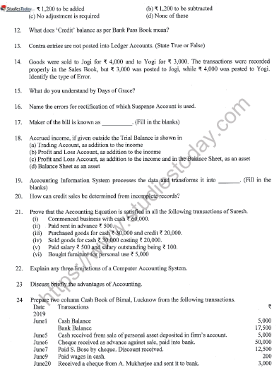 CBSE Class 11 Accountancy Question Paper Set N Solved 2