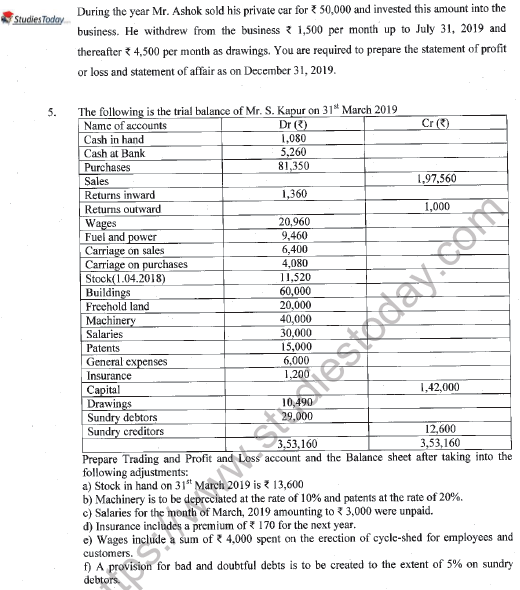 CBSE Class 11 Accountancy Revision Worksheet Set E Solved 2